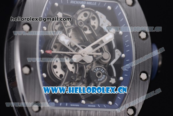 Richard Mille RM 055 Miyota 9015 Automatic PVD Case with Skeleton Dial Dot Markers and Blue Rubber Strap - Click Image to Close
